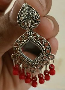 Red Beaded Drop Earrings