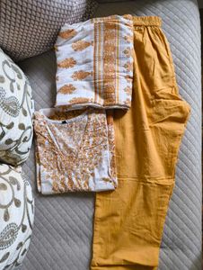 Orange Cotton Kurti Set