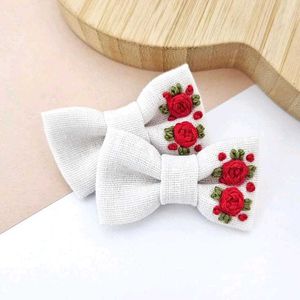 Hand Embroidery Bow Hair Clip New