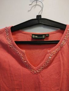 Coral Embellished Top