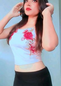 Pink Floral Embroidered Crop Top