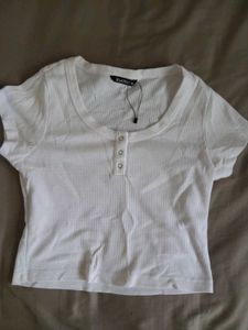 White Ribbed Button-Up Top