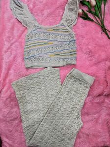 Knitted Crop Top &amp; Pants Set