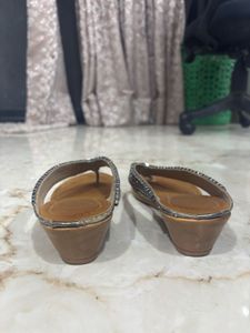 Silver Beaded Ethnic Size 37 Sandals From Melange