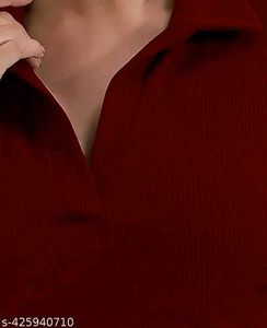 Brown Ribbed Polo Long Sleeve Top