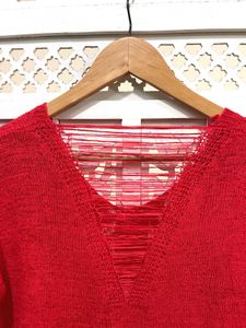 Red Distressed Knit Top C