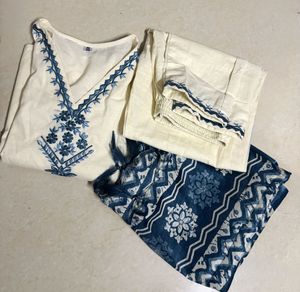 Jaipuri Embroidered Kurta Set With Elegant Dupatta