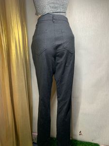 Gray Checked Straight Leg Pants