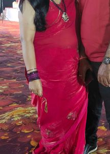 Red Pink Frendy Embellished Saree