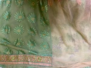 Green And Beige Zari/ Stone Pattern Saree