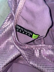 Shiny Purple Cowl Neck Halter Top