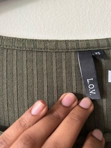 WESTSIDE Olive Green Ribbed top