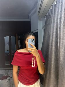 Wardrobe Westside Red Off Shoulder Chic Top