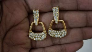 Gold White Stone Earring