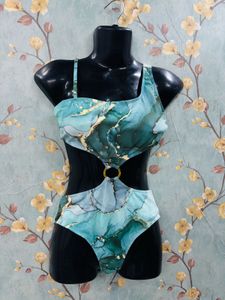 Marble Print One-Piece Swimsuit