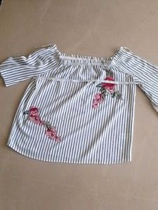 Striped Black And White Boat Neck Top