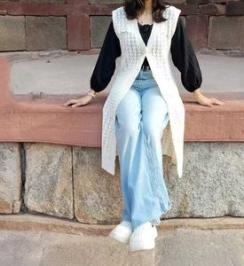 Long Open-Front Knit Vest