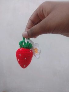 Crochet Strawberry Keychain