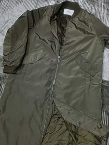 Olive Green Longline Bomber Jacket