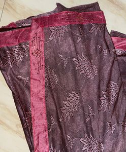 Synthetic Party Wear Peach Lace Fabric Lycra Saree