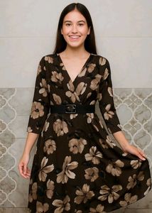 Floral Brown Midi Dress