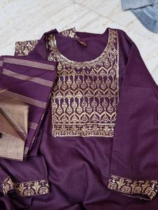 Purple & Gold Embroidered Kurti Set