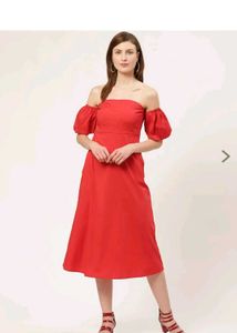Chic Red Off-Shoulder Midi Dress