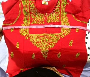 Red Embroidered Lucknowi Chikankari Kurti