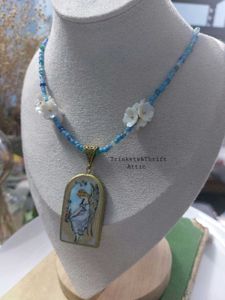 Angel By The Window Clay Pendant Blue Necklace