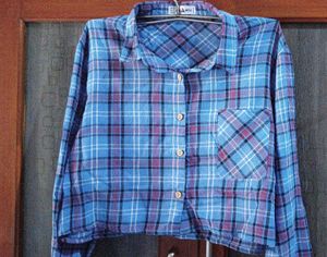 Plaid Crop Shirt Top For Women