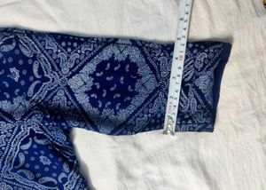 Blue Patterned Kurti With Contrast Pant And Chunri