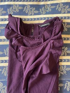 purple shoulder flurr cut top