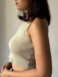 Zara Ribbed Crop Tank Tops - Black &amp; Beige (Set of