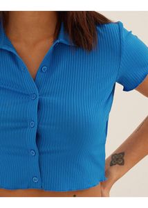 Bright Blue Ribbed Cropped Top