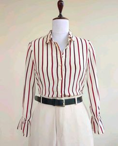 Striped Blouse with Ruffled Sleeves
