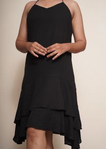 Black Ruffle Hem Halter Dress