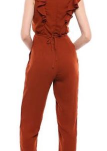Latin Quarters V Neck Solid Brown Jumpsuit