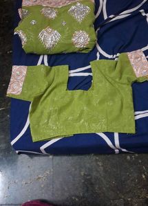 shimmer  Green  chamki saree with blouse