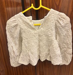 Cute texture Puffy white crop top