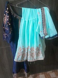 Ethnic Set OfBlue SWith Firoji Shraara And Duppat