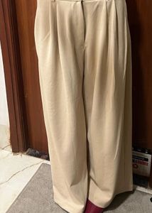 Beige Wide Leg Trousers
