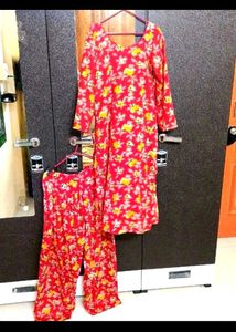 SALE ONLY FOR TODAY/ Floral Kurta Set Red♥️