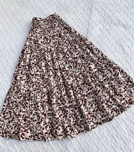 Brown Floral Tiered Maxi Skirt
