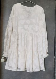White Organza Flaired Long Top With Full Sleeve