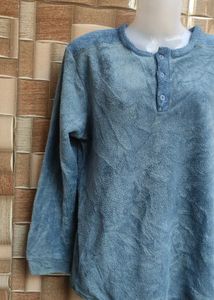 Blue Henley Long Sleeve Sweater