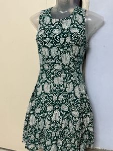 H&amp;M Branded Green Floral Fit &amp; Flare Dress