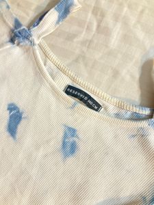 Blue Tie-Dye Cold Shoulder Top