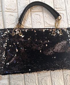 Sequined Tote Bag with Chain Detail