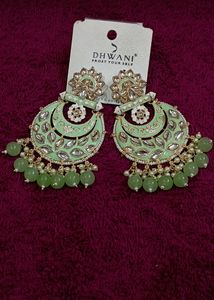 Green Pista Coloured Polki Earrings