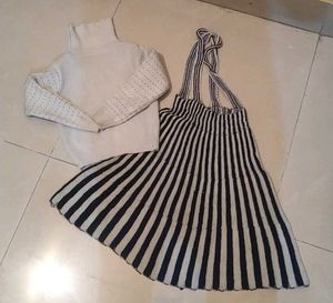 Trendy Woolen High Neck Top &amp; Skirt For Girl Kid